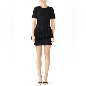 Cinq à Sept 5a7 Fontaine Dress Black Flounce Peplum Crepe Fabric Women's 4 EUC